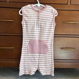 Girls NWT!  LovedBaby Pink Stripe Organic Cotton Romper sz 18/24